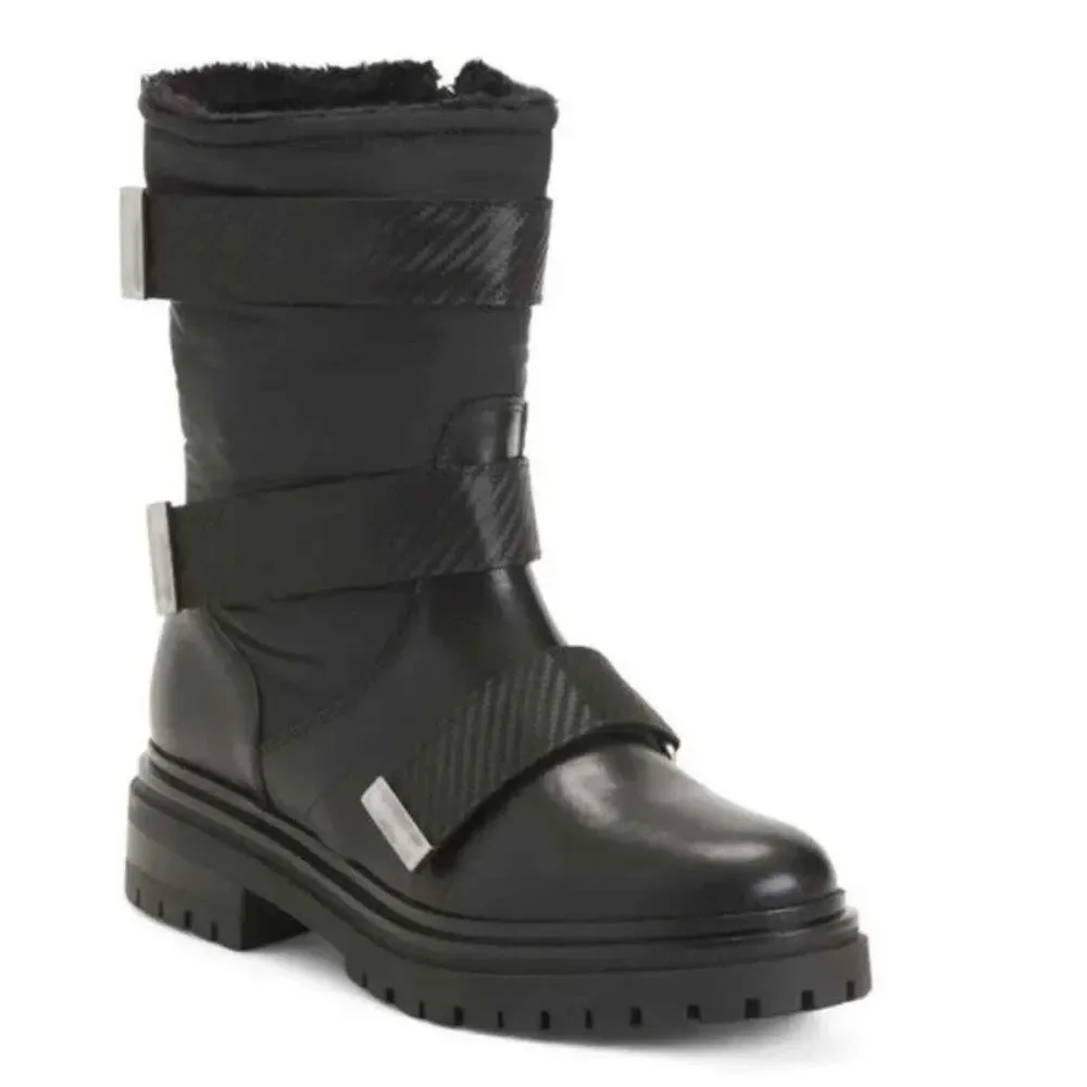 MAeLo Italian Leather fur lined lug sole grunge biker moto Boots size Eu 41